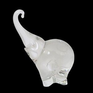 Maleras Sweden Crystal Elephant Paperweight Trunk Up Figurine Clear 4.5